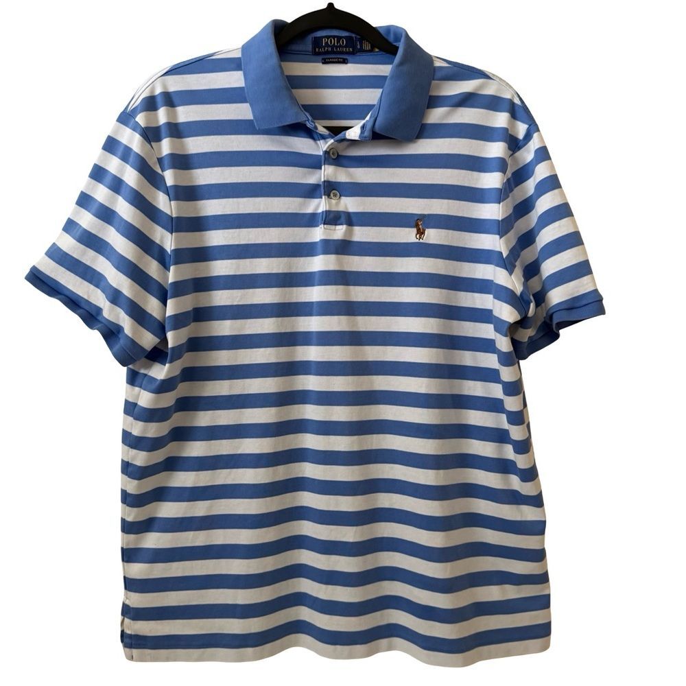 Polo Ralph Lauren Mens Classic Fit Striped Short Sleeve Polo Shirt SZ L